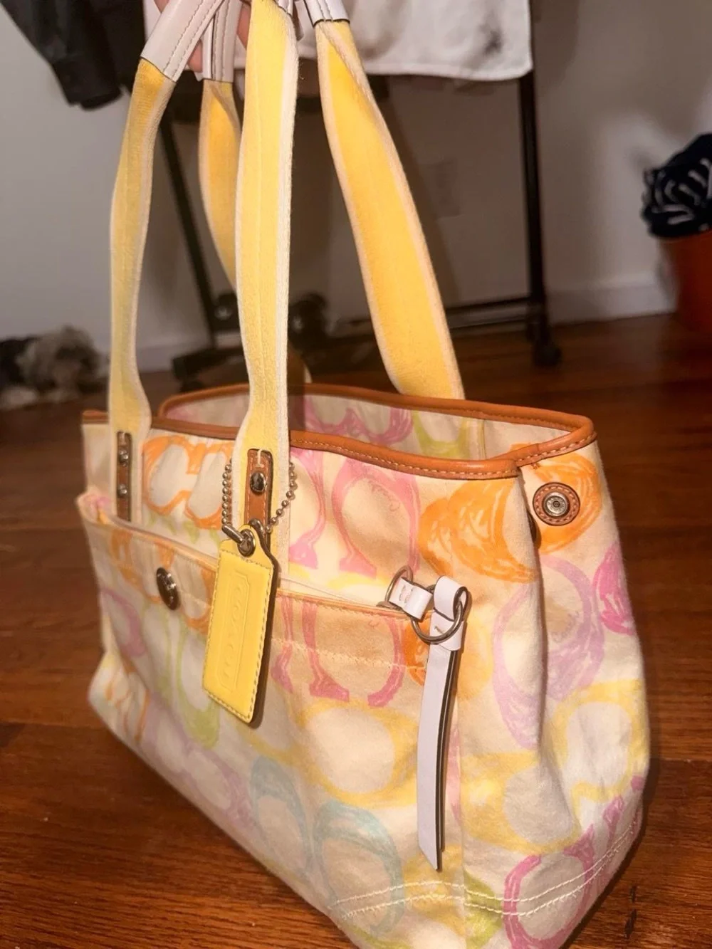 Coach Yellow & Multi Pastel Signature Canvas Shoulder Tote